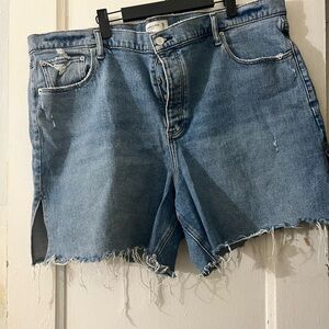 Abercrombie & Fitch Curve Love Dad High Rise Blue Jean Shorts Raw Hem